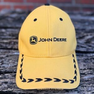 John Deere Adjustable Cotton Yellow Hat w/ Embroidered Logo & Black Arrows C1